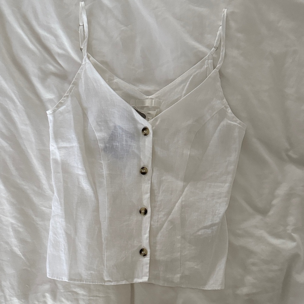 New H&M premium quality white linen button tank top xs